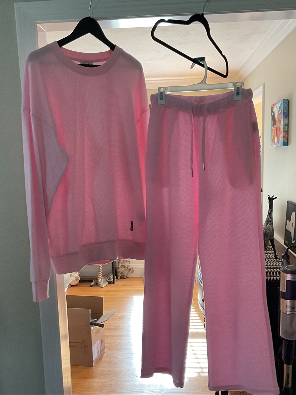 Comfort Colors Light Pink Women's Long Sleeve Pajama Set with Drawstring Pants